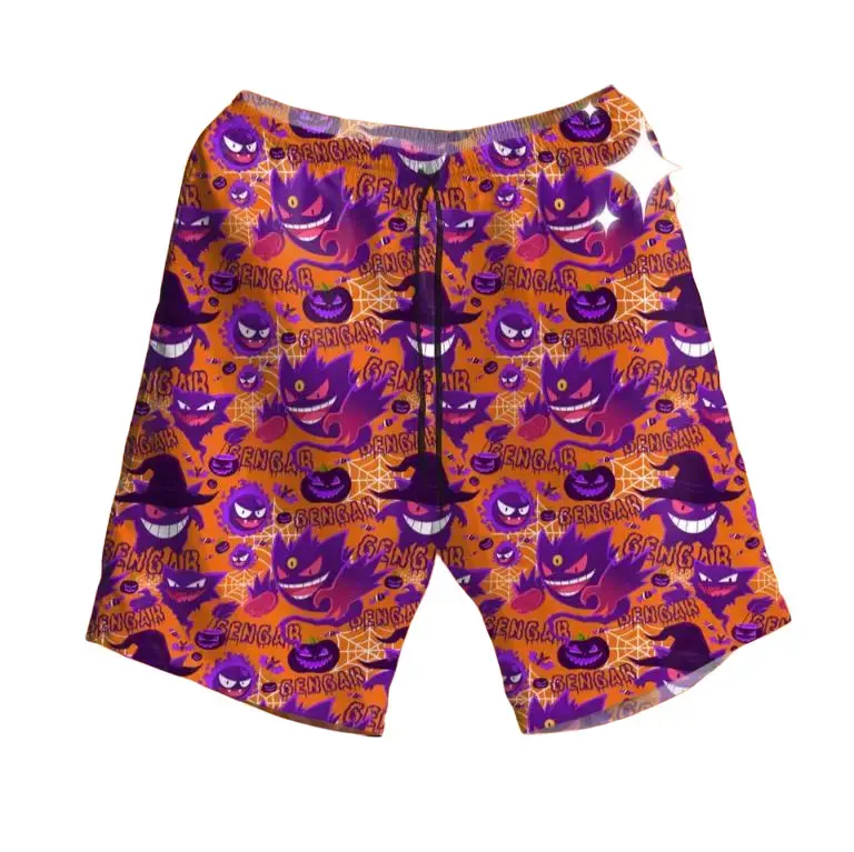 Full Print Halloween Orange Pattern Pumpkin Hawaiian Shorts, Street Style, Halloween Hawaiian Shorts, Gift for Men Women