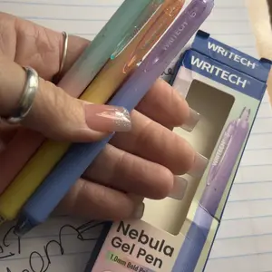 WRITECH Gel Pens Fine Point 0.7mm Black Ink Retractable 6ct with Gradient Color Barrel, Soft Vertical Stripe Silicone Grip & Detachable Design for Note Taking Silent Click No Smear Nebula Pen Set