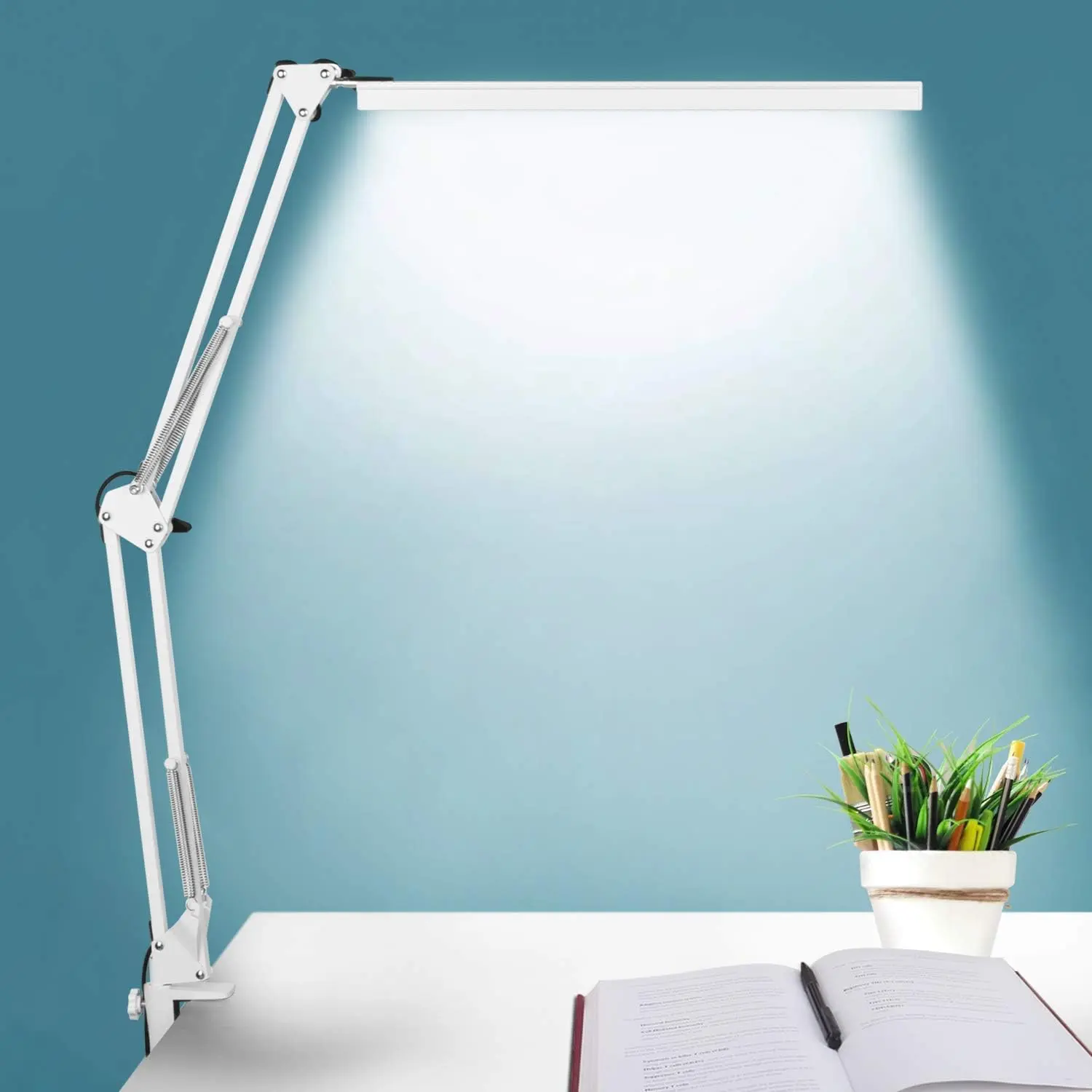LED Desk Lamp, Manicure Table Lamp, Eye-Caring Drafting Light, Dimmable Office Table Lamp with 3 Color Modes, 10 Brightness Levels & Adapter, Memory Function(Black)
