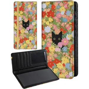 Checkbook Cover for Personal Duplicate Checks - Women Check Book Wallet Holder Colourful Flower Cat Top Side Tear