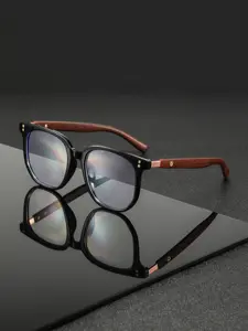 Men's PC Square Round Full Frame Glasses, Fashion Vintage Wood Grain Temple Decor, High Quality Lenses, Unisex Designer Eyewear, High Quality Eyeglasses