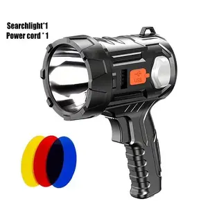 Portable Searchlight Flashlight, Outdoor Handheld Flashlight Charge & Solar Rechargeable Flashlight with Red, Blue, and Yellow 3-Color Filters