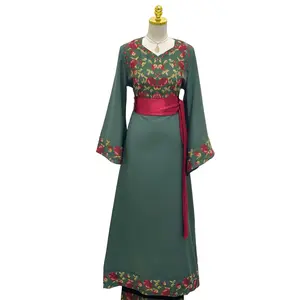 Emerald Blossom Embroidered Thobe Pair With a Wide Satin Belt