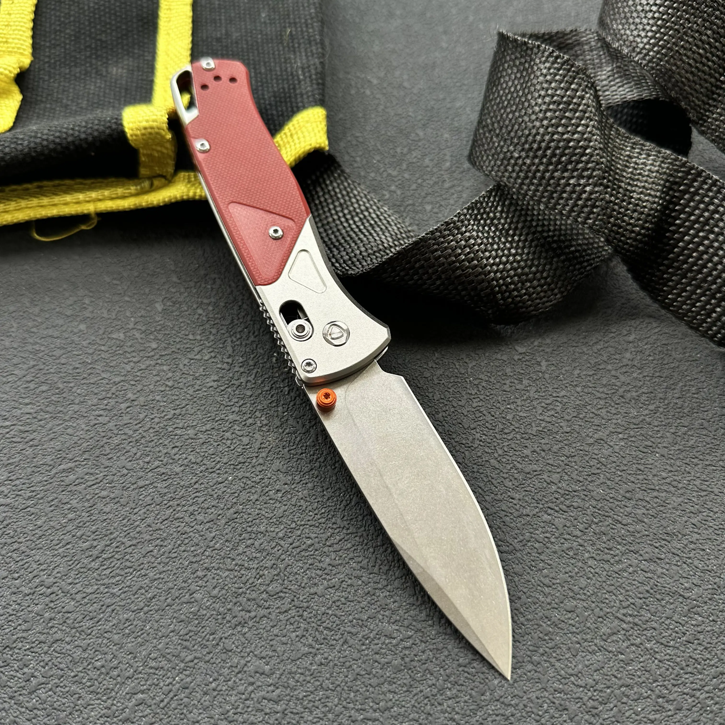 D2 Steel Drop Point EDC Folding Knife, Textured Red G10 Handle Portable Pocket Utility Knife For Camping & Daily Unboxing
