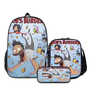 3PCS Bob's-Burgers-Backpacks for Girls Set, Cute School Backpack for Girls Boys with Lunch Box and Pencil Case, Aesthetic Bookbag for Teens, Lightweight Classic Backpack for Travel, Work, Picnic A-21