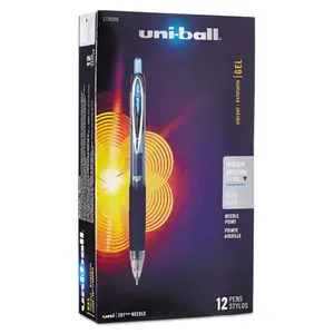 Uni-Ball UBC Signo 207 Retractable Needle Point Gel Pen - 0.7 mm Tip, Blue Ink, Black Barrel, 12-Count Pack, Writing Stationery