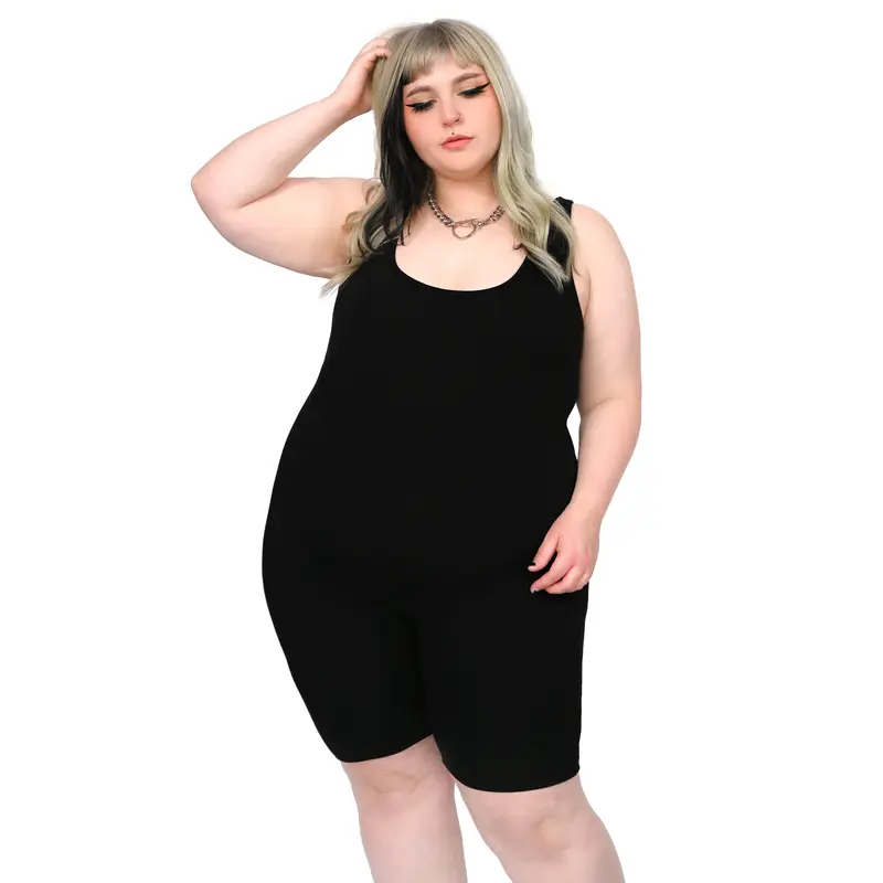 Women's Signature Biker Short Romper - Soft Stretchy Lycra-Viscose Bodycon Jumpsuit, Fitted Activewear for Layering, Casual Wear