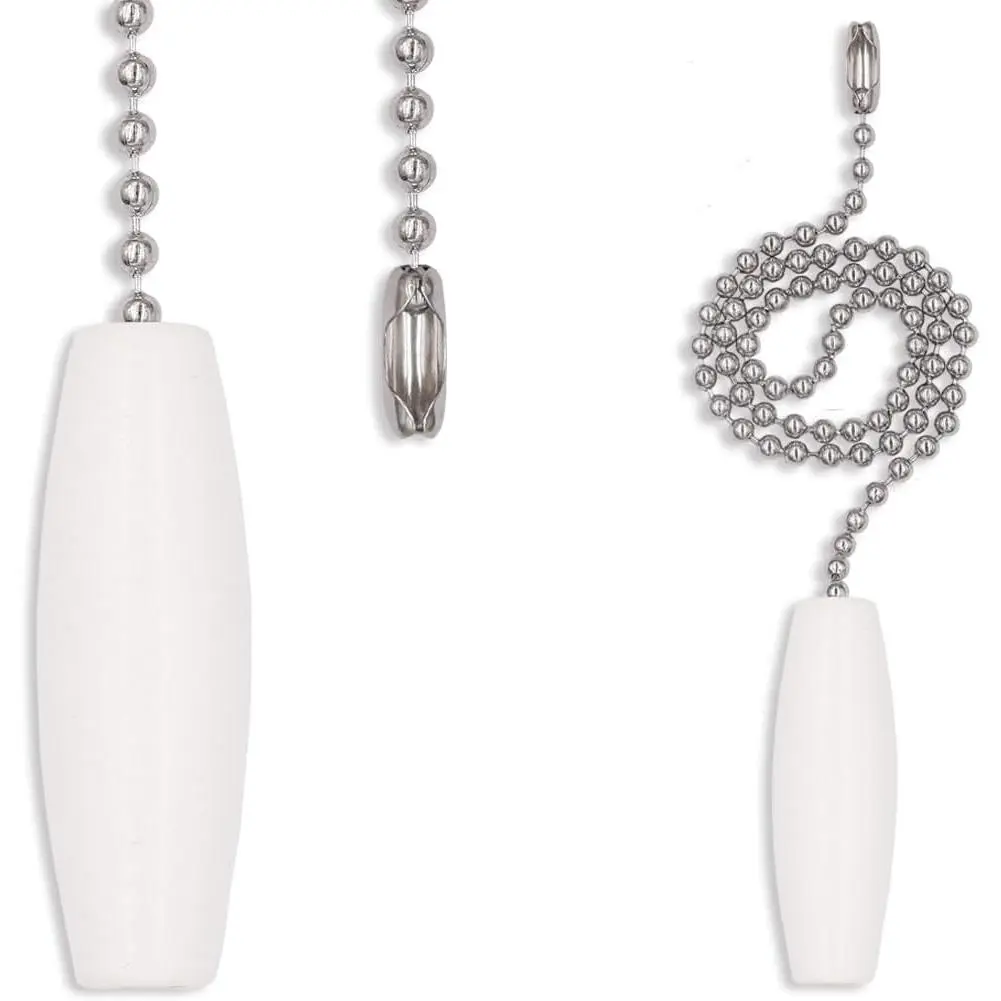 2 Pack 12-inch Ceiling Fan Pull Chain, 3mm Beaded Ball Chains White Wooden Decorative Pendant Extension Chains for Ceiling Light Lamp Fan Chain