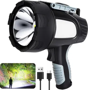 Rechargeable Spotlight Flashlight, 99,000 Lumen Super Bright Led Spotlight with 6 Modes & Foldable Tripod, Powerful Spot Light 30H Long Runtime, Handheld Spot Light for Outdoor Boating Hµnting