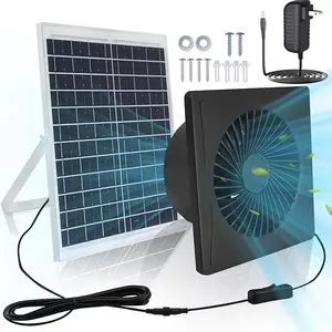 Solar Exhaust Fan for Shed - 25W Solar Panel 8'' Greenhouse Fan, 2600 RPM Powerful, Gray with AC to DC Power Adapter, Solar Ventilation
