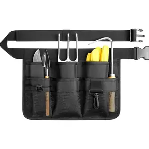 Garden Apron for Women, Adjustable Tool Belt with 8 Pockets - Heavy Duty Oxford Work Belt for Gardening, Construction (Black)