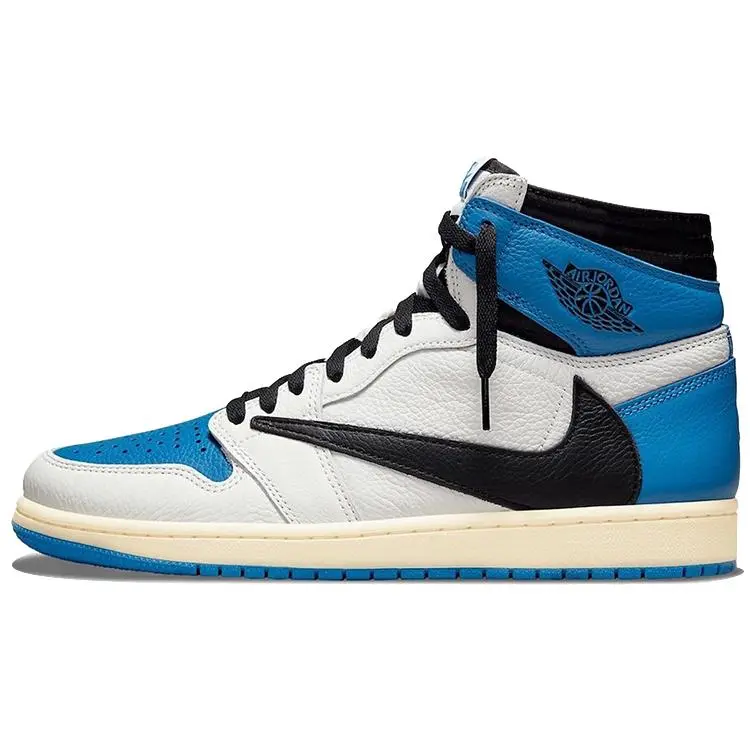 Jordan Air 1 Retro High X Fragment Design Travis Scott Sail Black Military Blue' Cushioned Durable Basketball Shoes DH3227-105