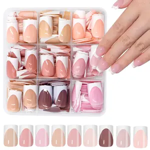 Press on Nails Set, 9 Colors 252Pcs White French Tip Press on Nails Short Square Glossy Fake Nails,  Natural Fit Lightweight Fake Nails Natural for Nail Art,  Full Cover Removable False Nails For Women Girls Nail Art DIY Gift 14 Sizes Fake Nails Kit
