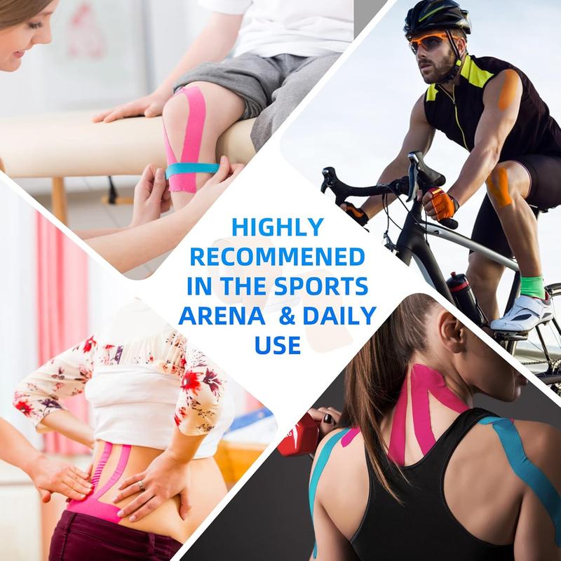 Kinesiology Tape Precut Strips - 4 Rolls Muscle Support & Pain Relief K Sport Tape, Waterproof & Breathable, Latex-Free, 2 inches x 16.4 Feet per Roll (Beige)