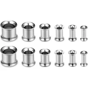12PCS Screw Ear Tunnels Stretching Kit Stainless Steel Gauge Plugs Set Double Flared Expanders 8G-00G