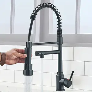 Kitchen Faucet With Swiveling, Pull-Down Spray Head and Mixer Tap, Mounted on Countertop. Mixer Tap With Exte Exquisite Mother's Day giftndable Spray Head, 360° Rotation, Two Water Flow Modes (Spray and Stream) Sprayer Black Matte