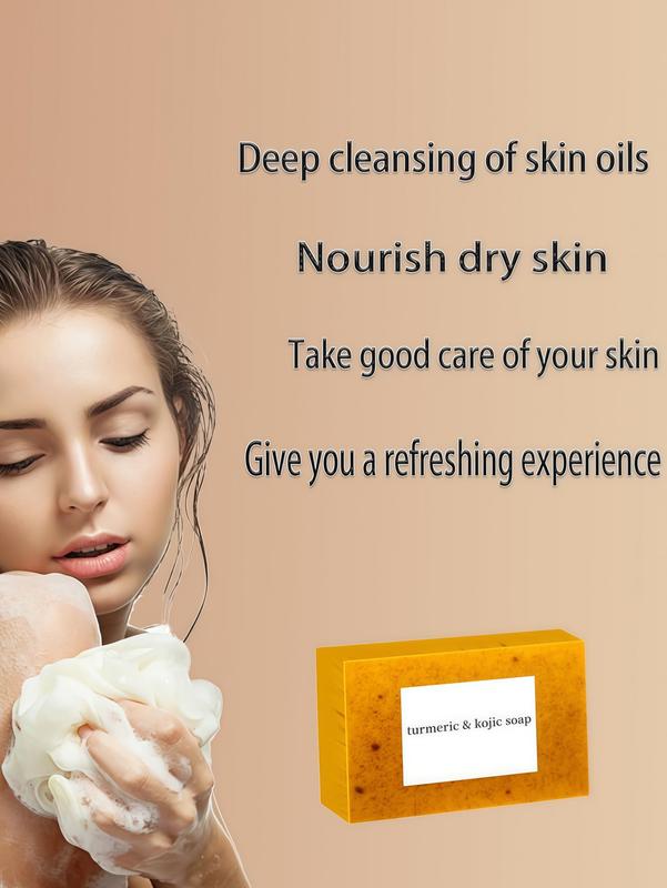 LMMAKE Natural Turmeric Kojic Acid Soap Bar - Triple Action Formula for Brightening Smoothing & Deep Cleansing Skin Reduces Dark Spots Improves Texture for Morning Night Facial Body Care
