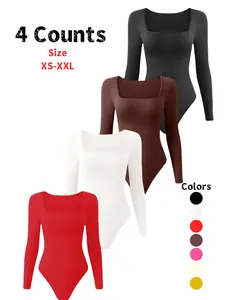 Women's Long Sleeve Shapewear Bodysuit, Thong Design, Square Neck Slimming Tummy Control, Ladies Underwear & Shapewear，Women's Seamless Shapewear, Seamless Body Shaper
