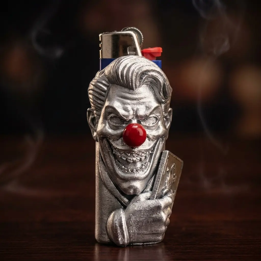 Joker Themed Decorative Metal Lighter Accessory Shell Case, Compatible with J6 Style - Novelty Collectible Empty Shell, No Lighter Included, Accessories