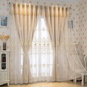 French Romantic Double Layer Embroidered Curtains, High Light Blocking Bedroom Living Room Balcony Drapes, Elegant Two-Tier Sheer Curtain, Home Decoration Curtain