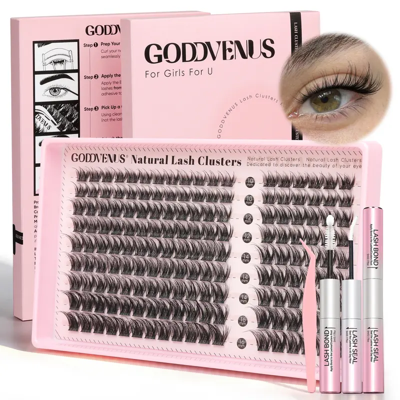 Goddvenus Elegantlash Clusters Natural Wispy Lash Clusters – D Curl Individual Lashes with 6 Layered Thicknesses, Full-volume DIY Cluster Eyelash Extensions for Understated Chic Babes