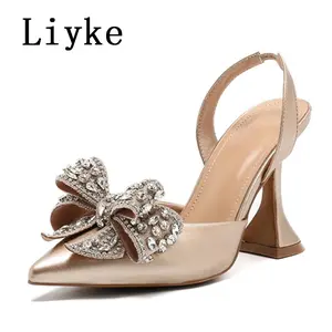 Luxury Silk Rhinestone Bow Heels – Fashion Stiletto Pumps for Women