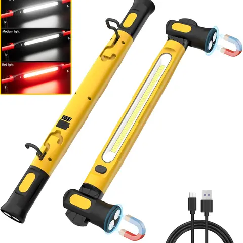 Magnetic LED Work Light Bar, 5200mAh /3000LM Rechargeable Inspection Lamp - 3 Color Modes 360° Adjustable USB Output IP55 Waterproof, Car Repairing Inspection Garage Workshop Emergency-Yellow