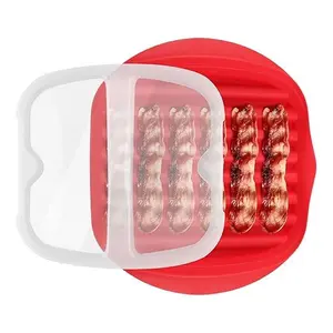 Microwavable Bacon Grill Tray with Transparent Splatter Lid, Home Kitchen Cookware Tool for Crispy Pork Belly in Minutes, No-Mess Design