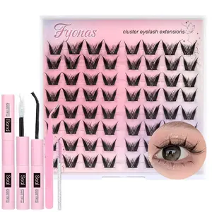 64 Pairs Rabbit Lash False Eyelashes, Gold Barbie Style, Mixed Lengths 10-16mm, D Curl Fluffy, DIY Self-Adhesive with Glue and Tweezers