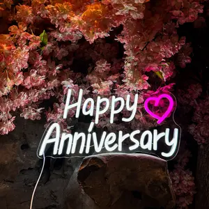 1pc Happy Anniversary Neon Light with Colorful Elements, LED Wall Mount Decorative Lamp, USB Powered, Perfect for Parties, Home Gatherings, Clubs Anniversary Decor Gifts