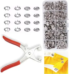 [Easter DIY Gifts]100 set claw Button Kit,9.5mm Snap Fasteners Kit with Pliers-Suitable for fabrics with a thickness of 1-3 cm,Metal Snaps Kit with Tool,Five Claw Buckle Tool Set,seam-free nail button,hand press snap button,tool snap button,fastener plier