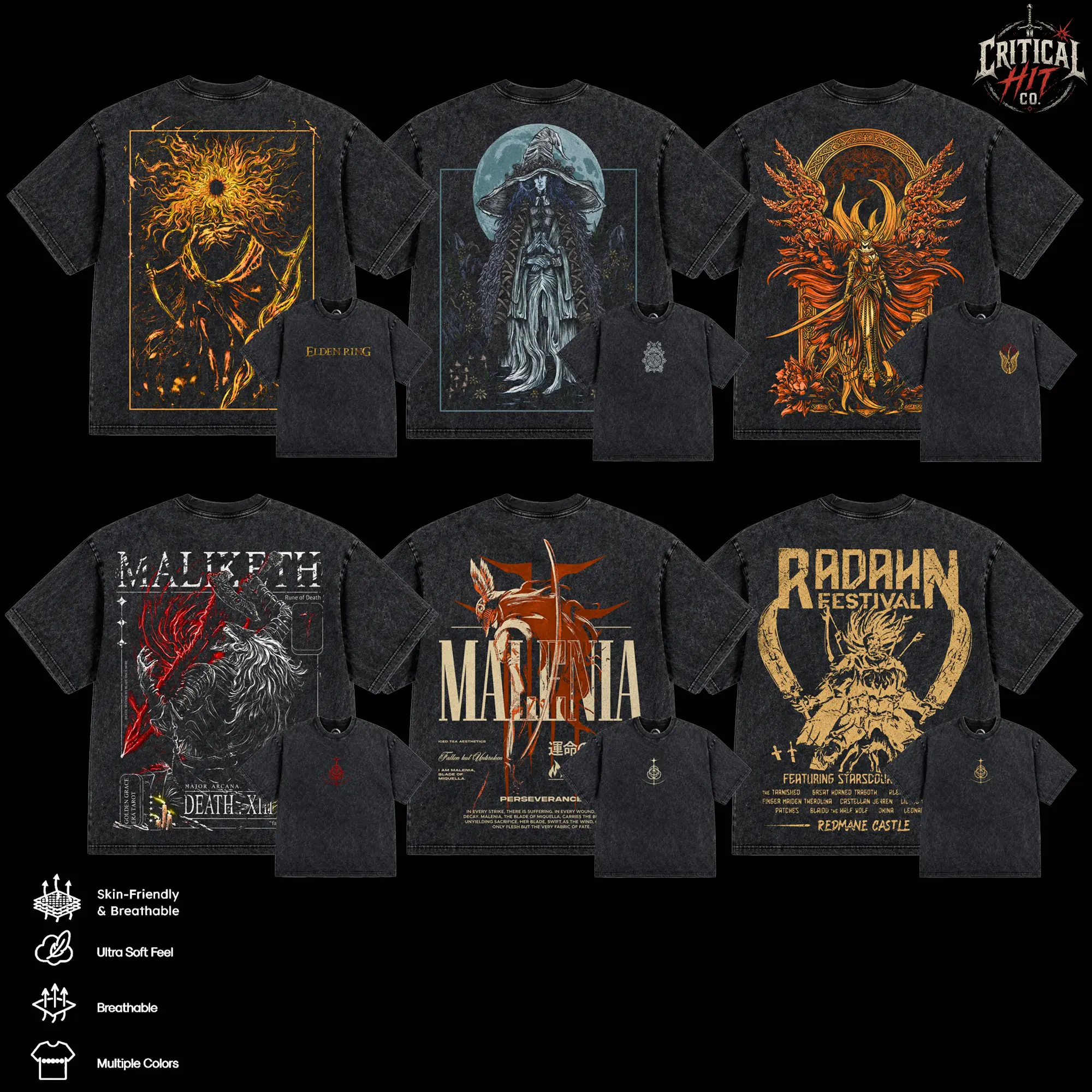 6 Designs Elden Ring Characters Vintage Washed Oversized T Shirt, Maliketh The Black Blade Malenia Blade of Miquella Radahn Ranni The Witch Graphic Tee, FromSoftware Dark Fantasy RPG Game Heavy Cotton Streetwear Shirt, Soulslike Gamer Fan Merch