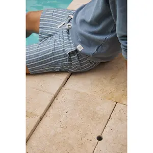 7" Striped Cotton Drawstring Short In Monaco Blue