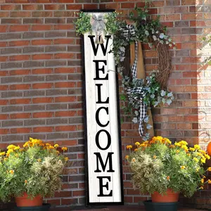 Outdoor Welcome Sign for Front Porch Standing 45"X9" Tall Wood Frame Vertical Leaner farmhouse Outside Rustic Large Welcome Sign for Front Door Home Decorations (Black) Wooden