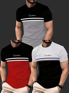 New 3pcs - Men's Fashion Casual Classic Slim Fit - Round Neck Short Sleeve T-Shirts
