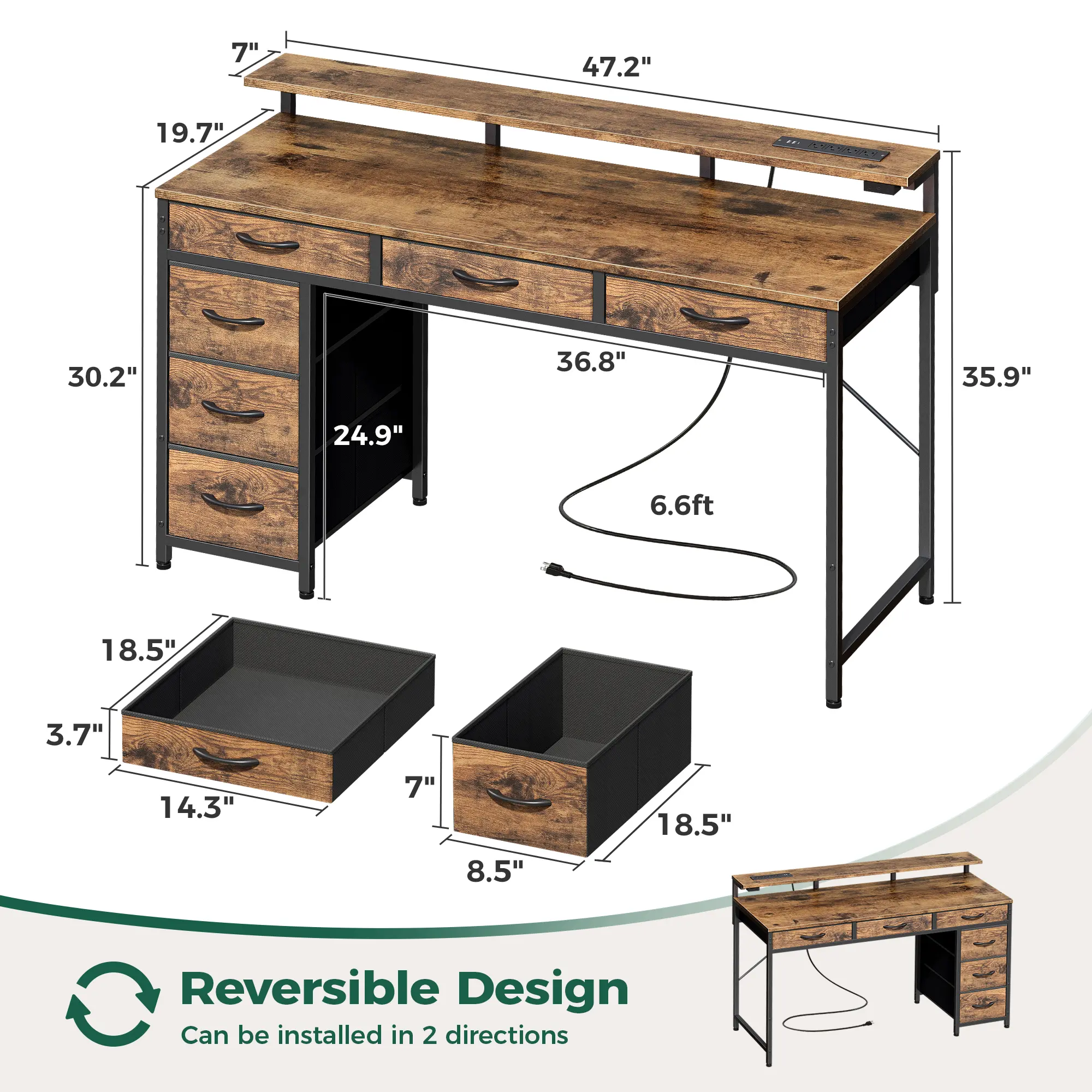 6 Drawers 47 inch Rustic Brown