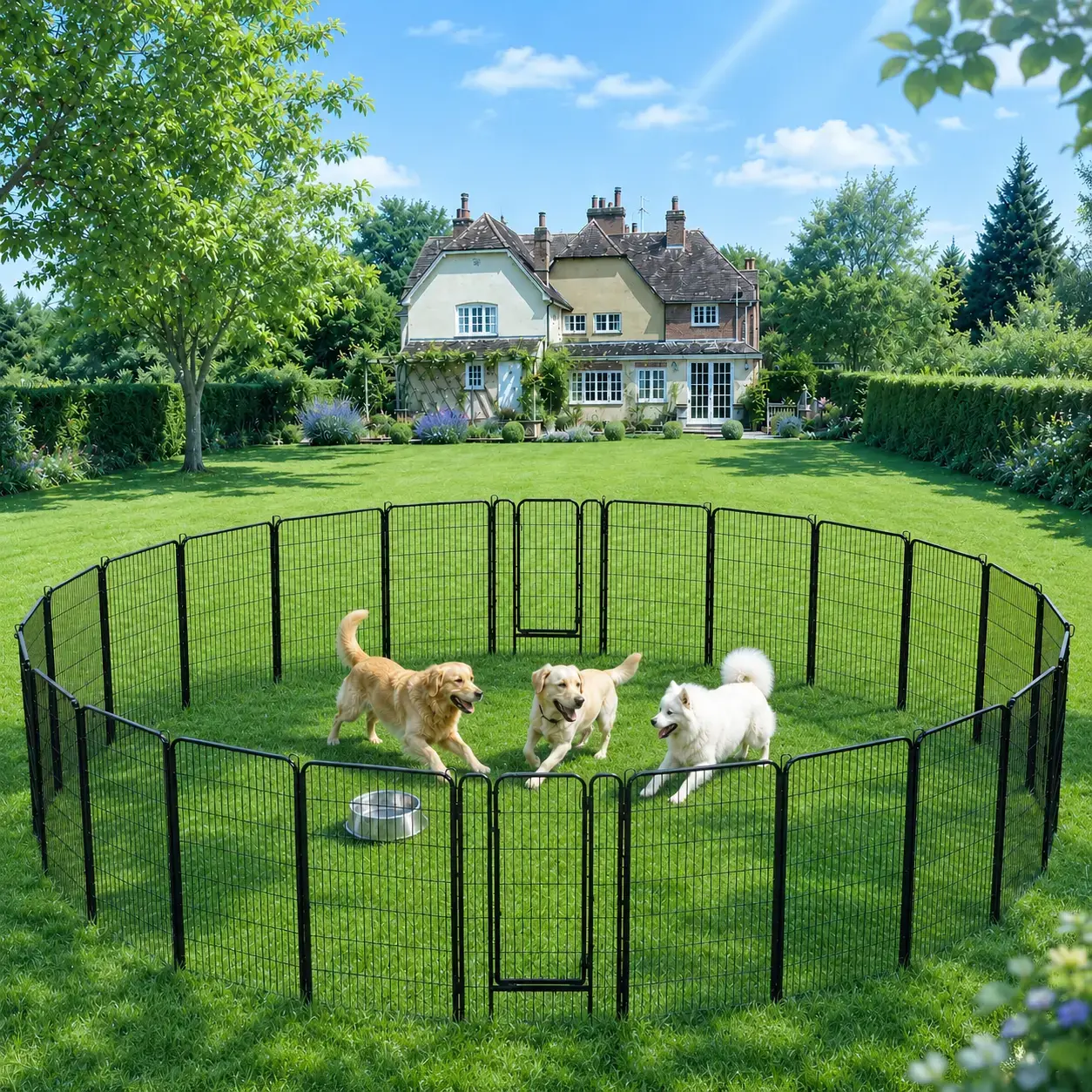 Heavy Duty Anti-Jump Dog Playpen with Lockable Door & Anti-Jump Lock, 8/16 Rectangular/Square Panels Outdoor Pet Fence, 40" Height, 32FT Total Length, 79 Sq.Ft Area for RV Camping