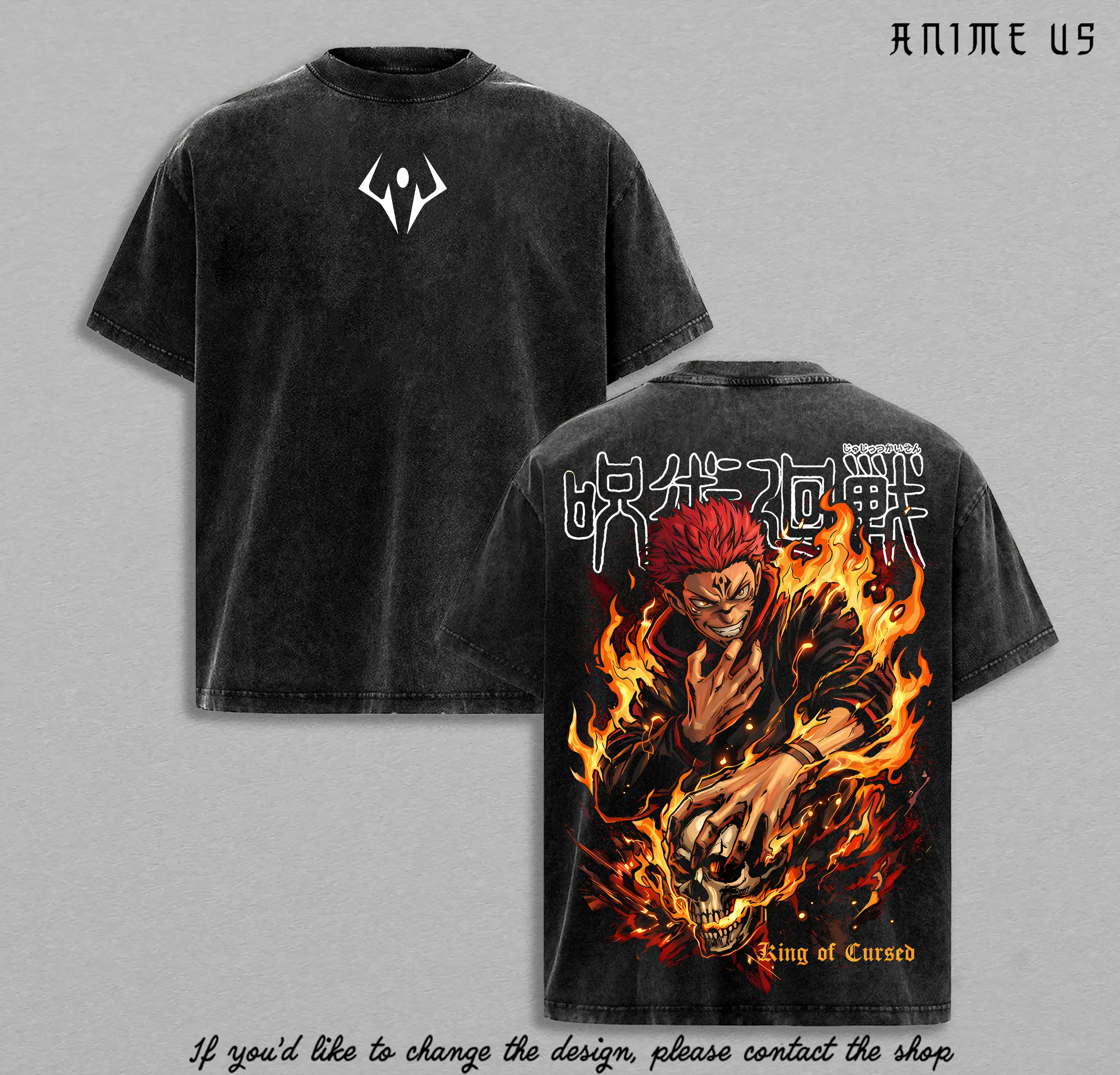 Sukuna T-Shirt – Ryomen Sukuna Jujutsu Kaisen Graphic Tee, Dark Curse Fire Artwork, Vintage Washed Oversized Anime Streetwear Apparel, Soft Cotton Casual Unisex Top, Gift for JJK Fans