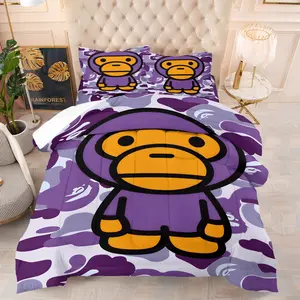 Bape ABC Camo Print Comforter Set, Includes 1 Comforter and One or Two Pillowcases, Classic Brand, Iconic Ape Head Logo, Soft and Comfortable, Street Style Bedroom Decor, An Ideal Gift for Street Fashion Enthusiasts