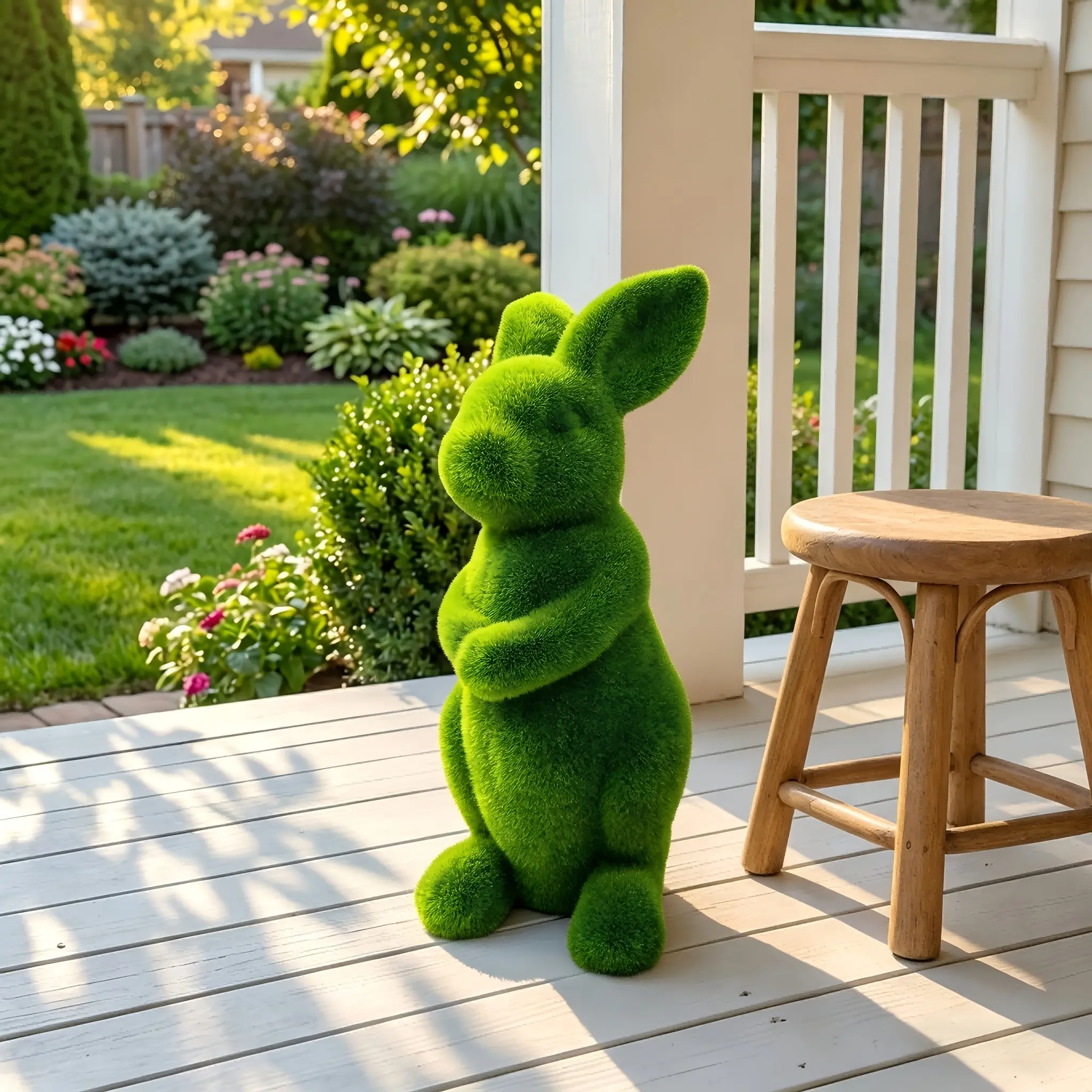 Cute Resin Flocked Rabbit Garden Ornament, Large Bunny Statue (15.94"/40.5Cm), Home Garden Patio Decorative Figurine, Easter Party Gift