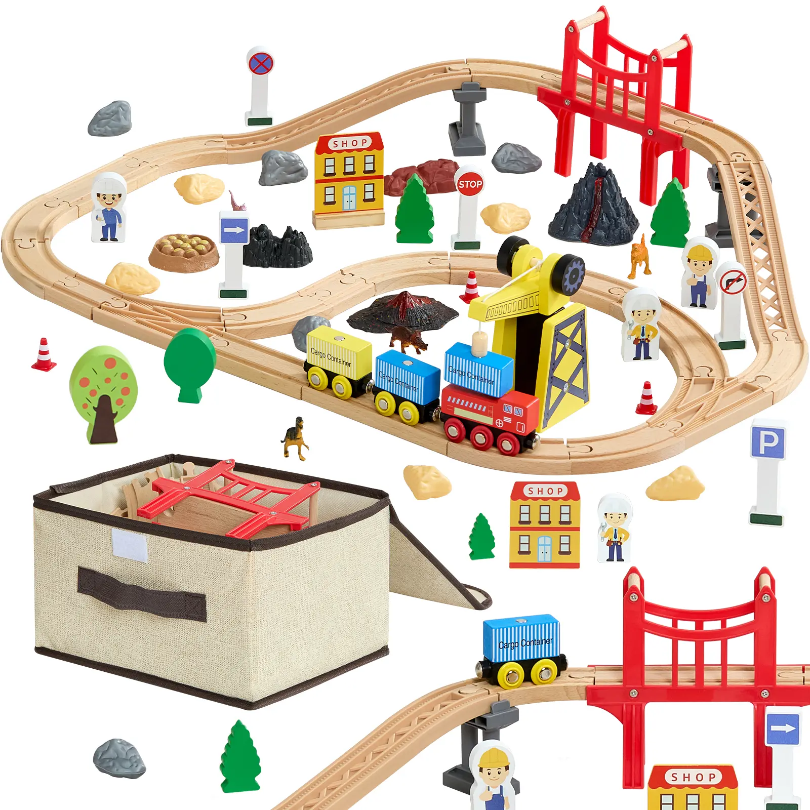 【SummerFinds】VEVOR 70PCS Wooden Train Set, with Magnetic Crane, Wood Train Track Toy for Kids Ages 3-8, Construction Crane Railway Set, Compatible with Major Brands, Christmas Birthday Toy for Toddlers Boys Girls