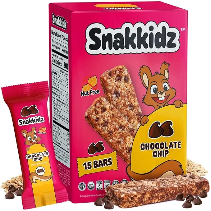Snakkidz Organic Chewy Granola Bars, Allergen Free, Made with Avocado Oil, Low Sugar (15 Bars)