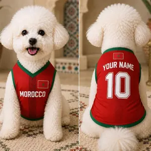 Personalized Morocco Pet Soccer Jersey, Soccer Outfit for Dogs Cats, Morocco Football Shirt Name Number, Cute Puppy Sportswear G16