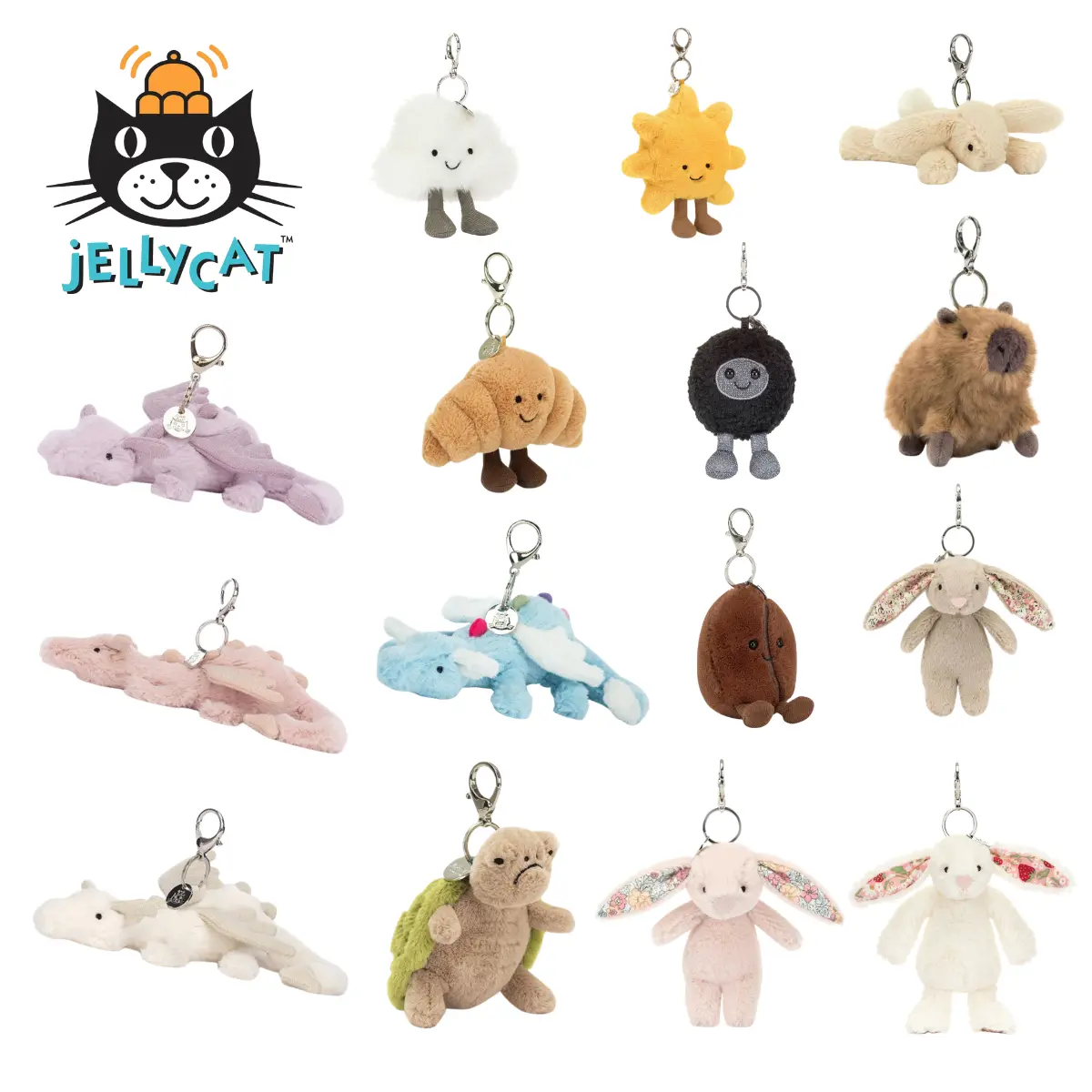 Jellycat Collectible Plush Keychain - Cute Animal or Food Themed Soft Charm, Hanging Pendant Gift for Backpacks, Car Keys
