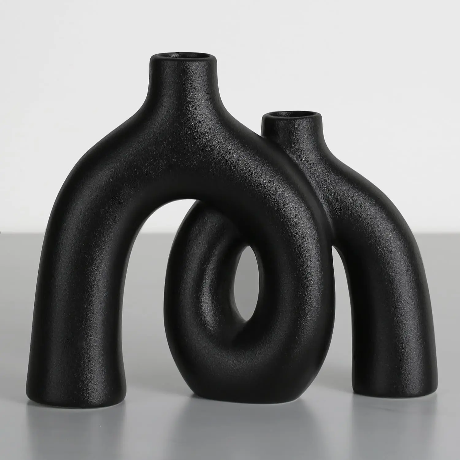 Modern Nordic Boho Vase Set - Elegant Black Matte Ceramic  Decor for Living Room, Bookshelf, Mantel, Entryway Table & Console Decor | Shelf Decorations