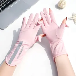 2-Pack Summer Sunscreen Gloves Women Thin Ice Silk Anti-ultraviolet Dew Finger Touch Screen Driving Riding Non-slip Breathable UPF 50