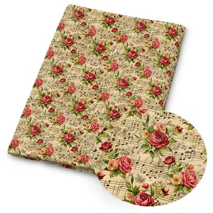 1pc Music Note Print Fabric - 59 X 19.68 Inches (150 X 50cm) Pre-cut Polyester Fabric with Vintage Rose & Music Note Patterns - Suitable for DIY Sewing, Scrapbooking, Tablecloths and Crafts
