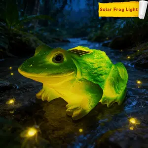 Solar Frog Lights Outdoor, Cute Resin Frog Garden Figurines, Solar Powered Waterproof LED Lawn Ornaments, Warm Yellow Glow Frog Decor for Yard Patio Pathway Porch