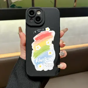 Delightful Phone Case Featuring a Rainbow, Flowers, And a Lovely Message, Made from Frosted Silicone for a Comfortable Touch. It Offers Complete Protection Against Drops.iPhone 17 E Air Pro ProMax iPhone16 E 15 14 Plus 13 12 Mini 11 X XS MAX XR