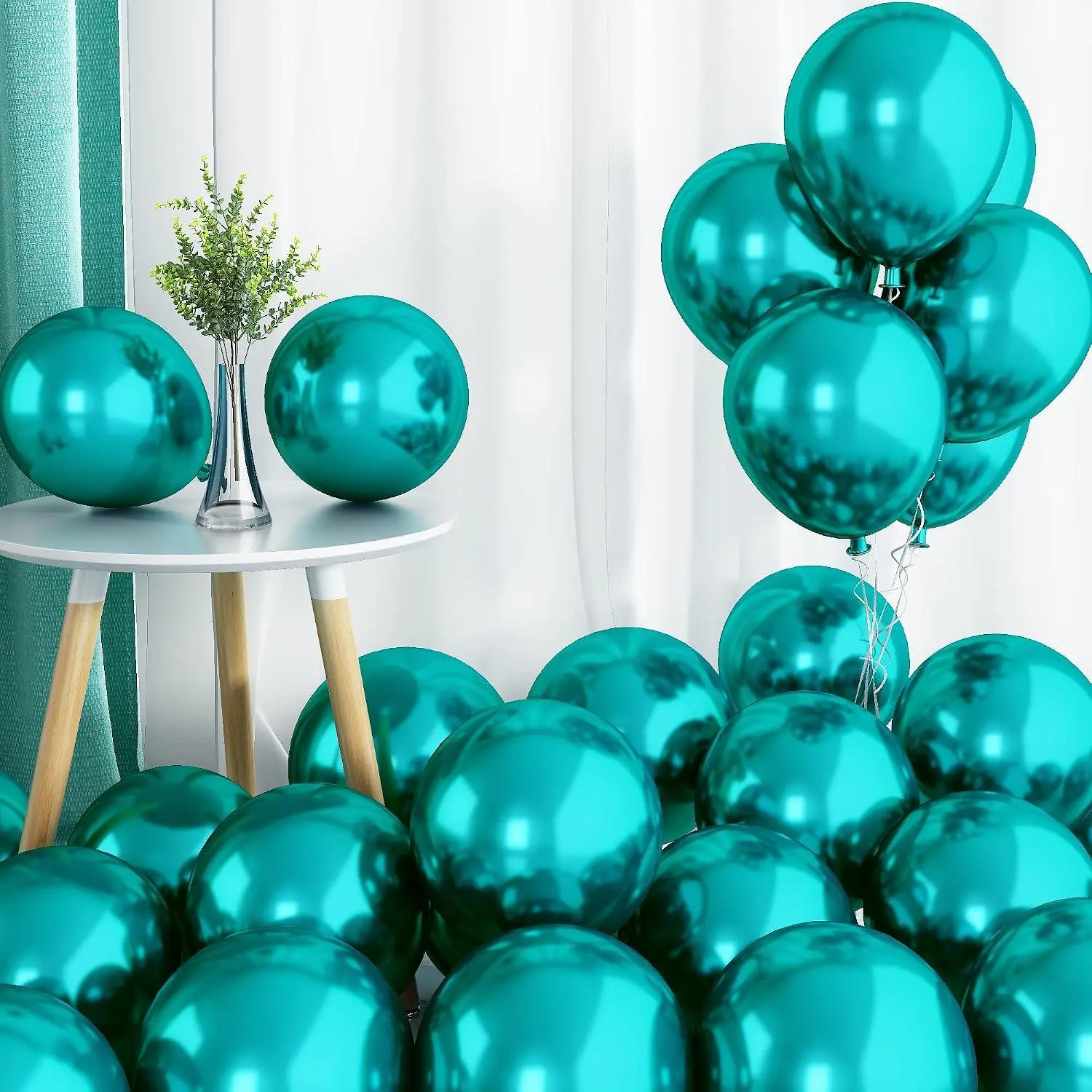 Chrome Teal Balloons, 50 Pcs Double-Layered Metallic Teal Balloons, Shiny Thick Dark Teal Latex Helium Balloons For Boys Men Birthday Wedding Graduation Christmas Party Decoration Supplies